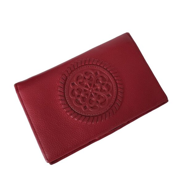 Brighton Ferrara Pebble Leather Cranberry Red Passport Travel Organizer Wallet - Picture 1 of 15